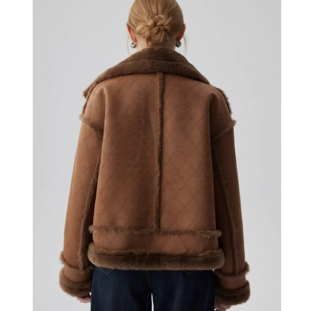 Oversized Brown Suede Aviator Coat - Picture 3 of 9